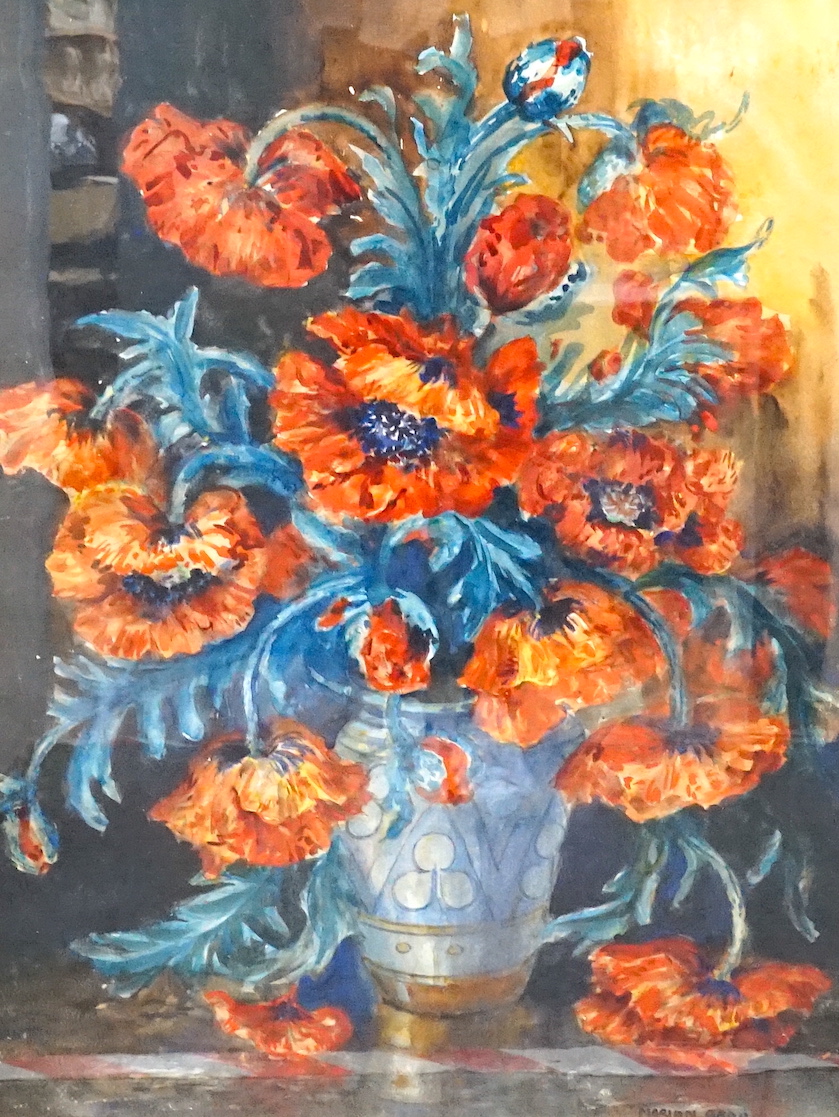 Marion Broom (1878-1962), watercolour, Still life of poppies in a vase, signed, 74 x 54cm